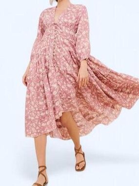 Free People Dusty Rose Floral Tiered Midi Dress